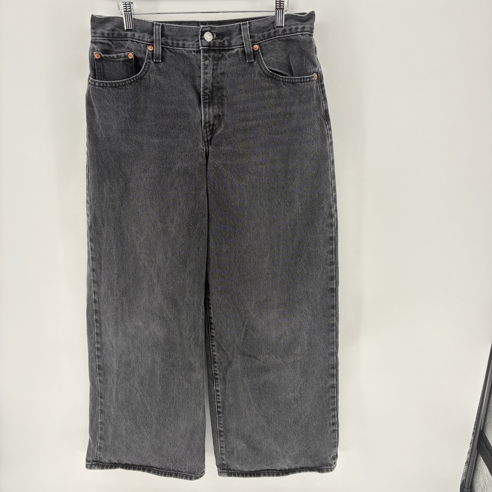 Levis Premium XL Straight Jeans Womens 29x31 Faded Black Baggy Wide Leg Cotton